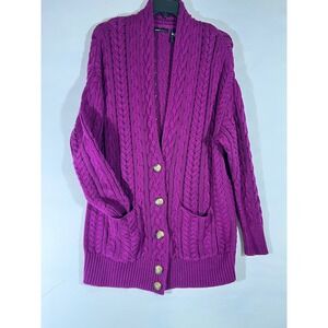 Moda International Chunky Knit Cotton Cardigan Sweater Women S Purple Oversized
